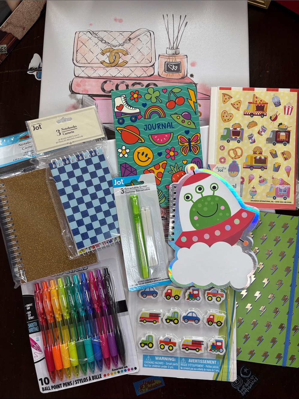 9 Assorted Journals w/Stickers & Spiral Notebooks & Pens Set & Erasers 💚🦖